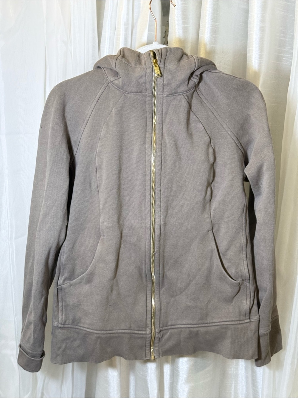 lululemon athletica Taupe Lightweight Zip Hoodie with Gold Zipper